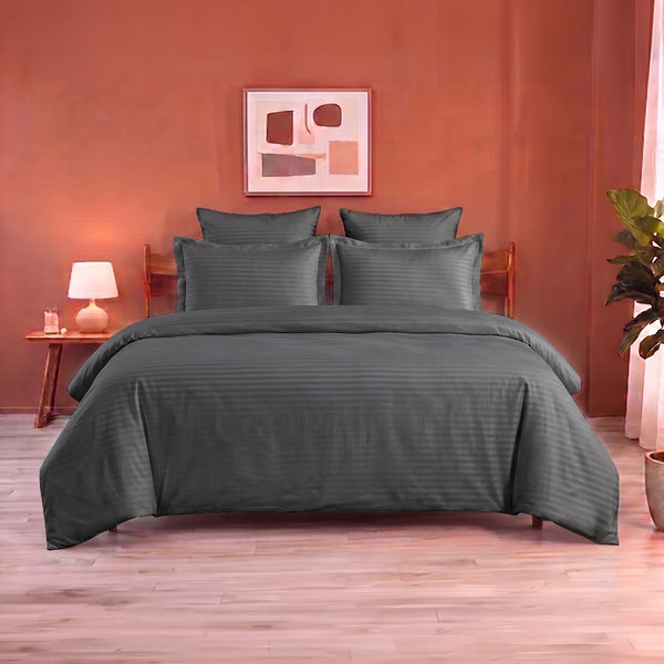 Breton Mellow - Satin Stripe Duvet Cover (Grey)