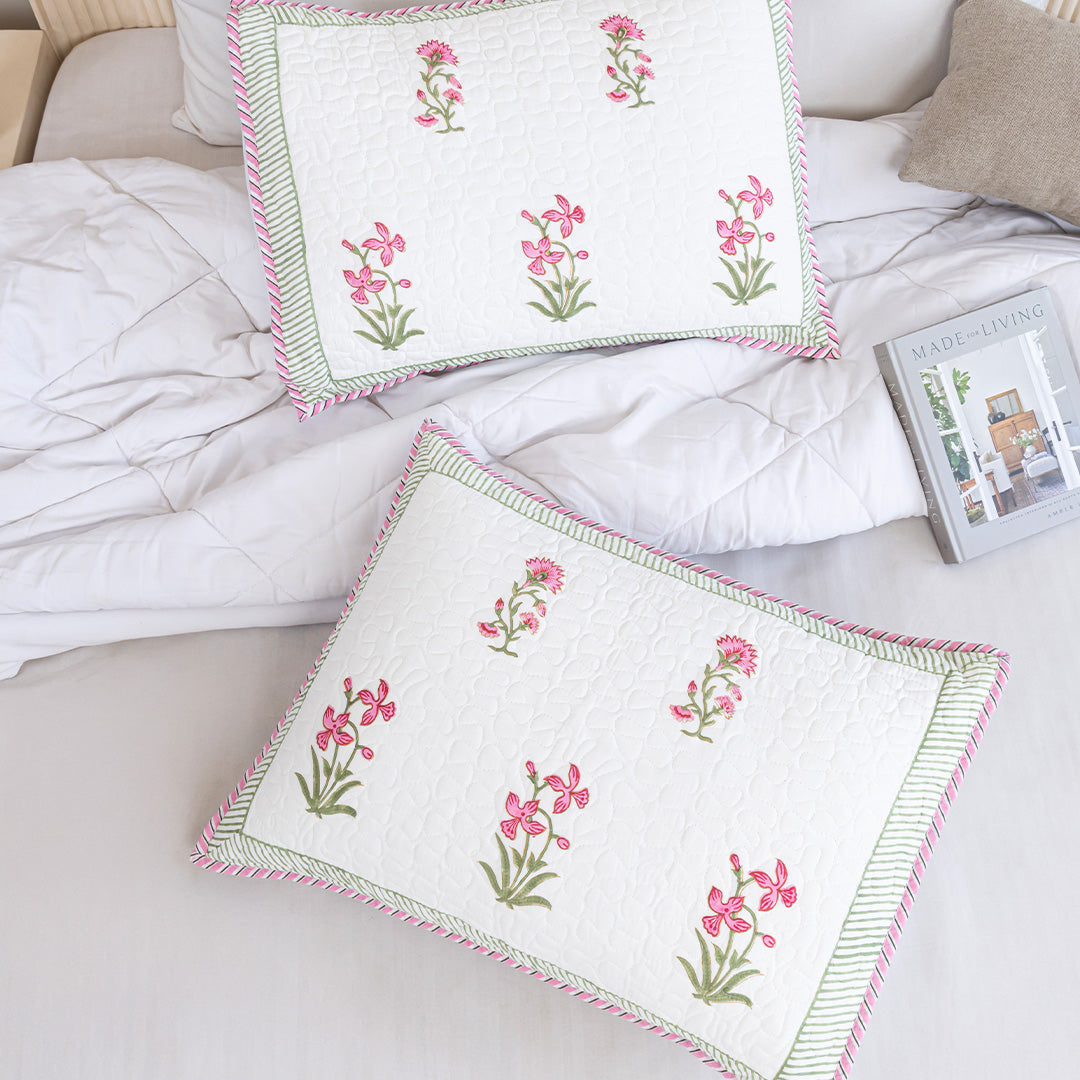Floral Pink Quilted Pillow Covers