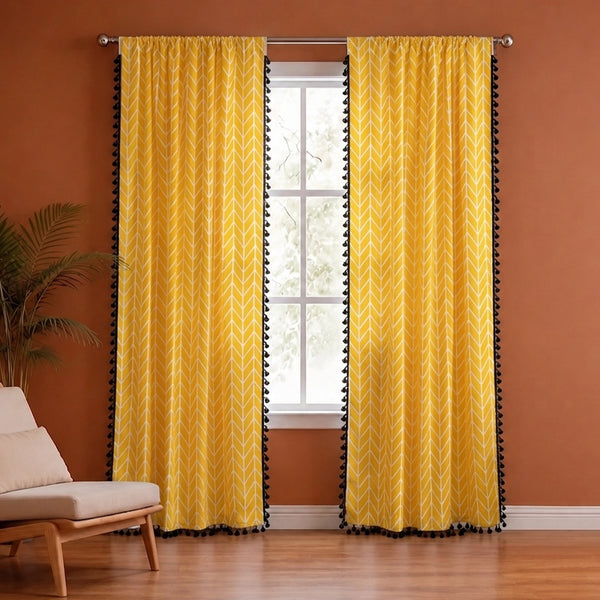 Imprimer Handpicked Aztec - Printed Semi Blackout Rod Pocket Curtain (Yellow)