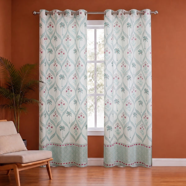 Island Trellis Eyelet Handblock Printed duck Curtain