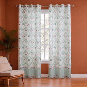 Island Trellis Eyelet Handblock Printed duck Curtain