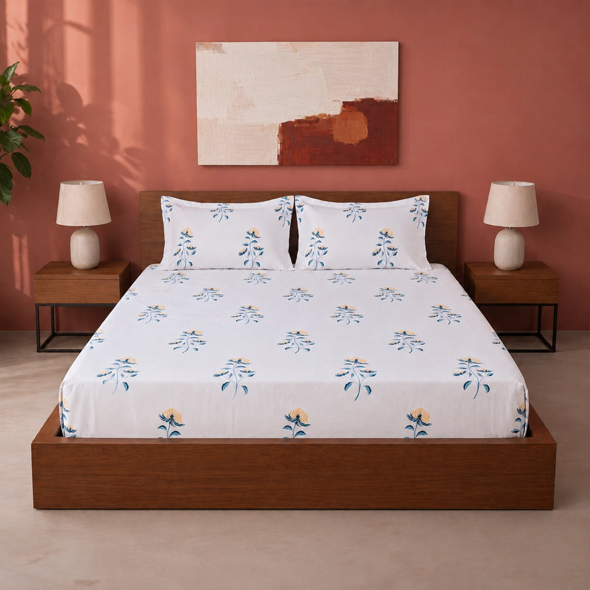Wild Grace Flower - Floral Fitted Sheet (Turquoise & Blue)