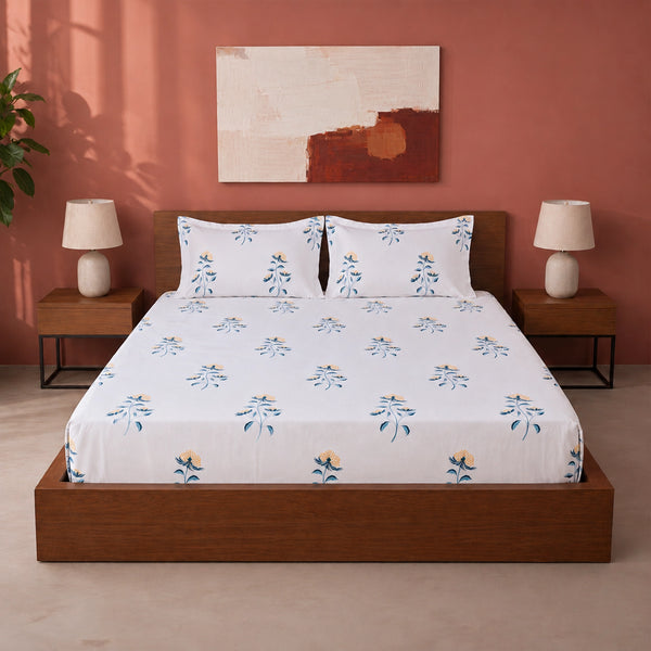 Wild Grace Flower - Floral Fitted Sheet (Turquoise & Blue)