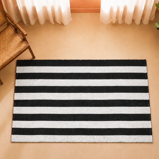 Breton Shadowplay - Plaid Rug (Black & White Stripe)Breton Shadowplay - Plaid Rug (Black & White Stripe)