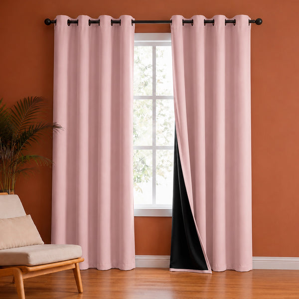 Fort Essential - Black Backing Solid Blackout Curtain (Pink)