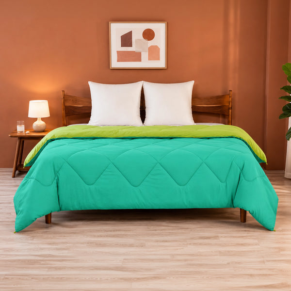 Fort - Box Stitch Duvet Comforter (Parrot Green & Aqua Green)