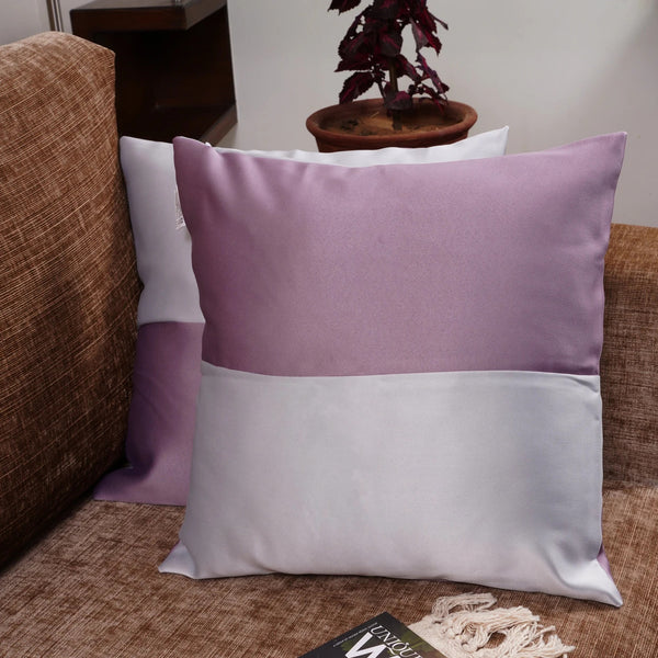 Double Color Pattern Cushion Cover (White & Lavender)