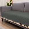 Quilted Velvet Sofa Cover with Tassels (Grey)