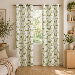 White Floral Botanic Hush Eyelet Printed Sheer Curtain