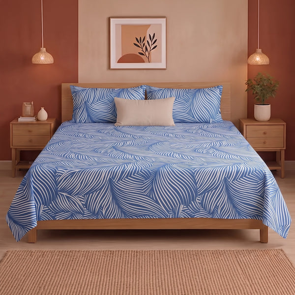 Blue Feather - Bedsheet (Blue & White)