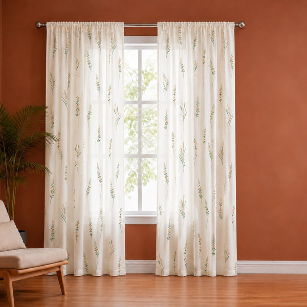 Leafscape Yellow & Green - Printed Rod Pocket Duck Curtain