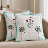 Ombre Tulip - Hand Block Print Quilted Cushion Cover (Green)