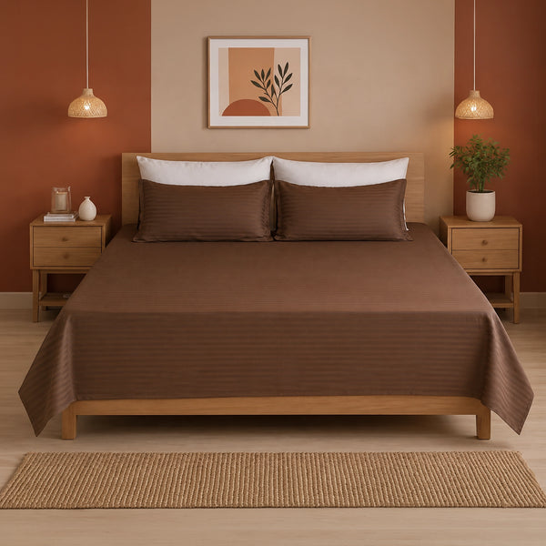 Breton Nap - Satin Stripes Bedsheet (Brown)
