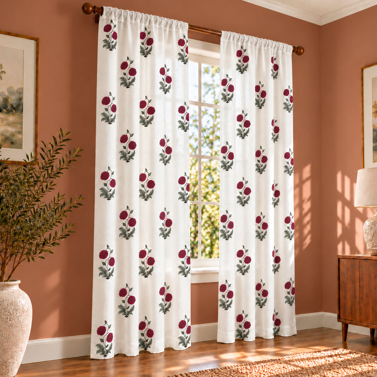 Fort Absolute - RodPocket Red Rose Sheer Curtain