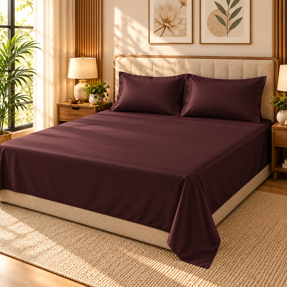 Premium Poly Satin Bedsheet – Soft, Smooth & Silky, Burgundy