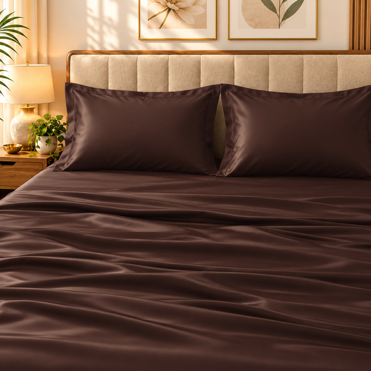 Premium Poly Satin Bedsheet – Soft, Smooth & Silky, Chocolate Brown