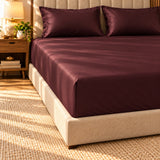Premium Poly Satin Fitted Bedsheet – Soft, Smooth & Snug Fit, Burgundy