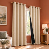 Opaline Beige Embossed Blackout Curtain (Elara - Eyelets)