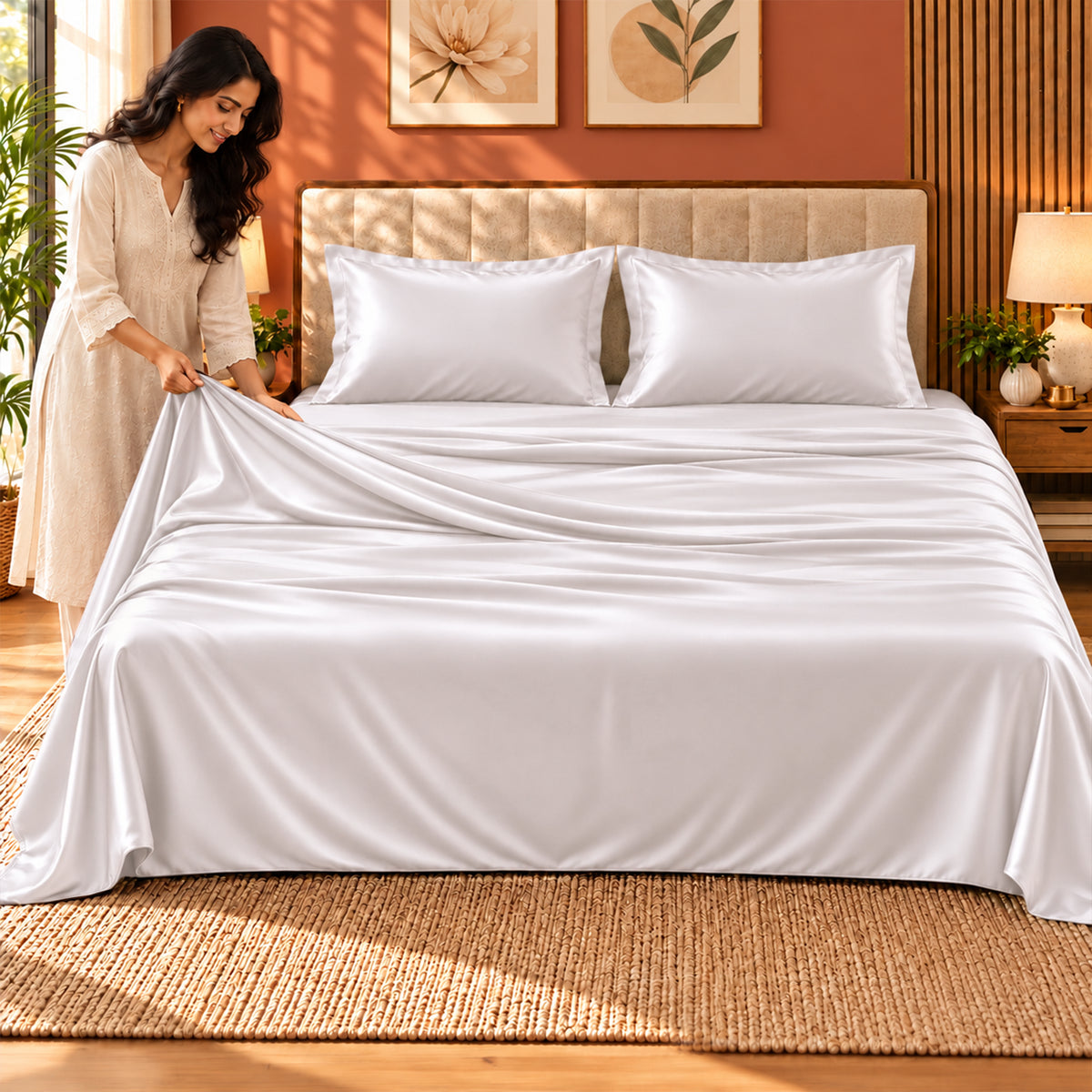 Premium Poly Satin Bedsheet – Soft, Smooth & Silky,Champagne