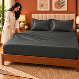 Premium Poly Satin Fitted Bedsheet – Soft, Smooth & Snug Fit,Graphite Grey