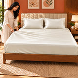 Premium Poly Satin Fitted Bedsheet – Soft, Smooth & Snug Fit,Vanilla