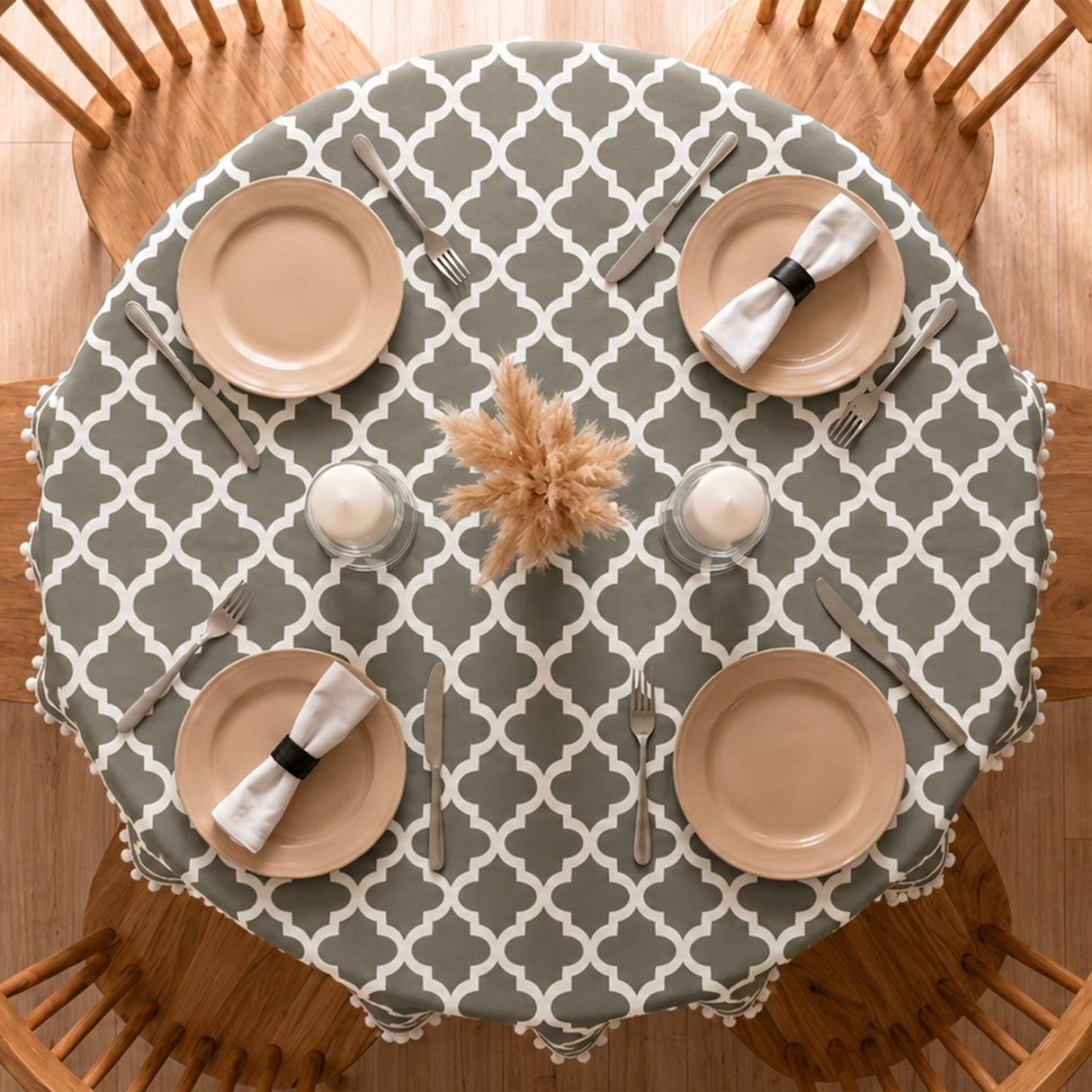Cotton Quatrefoil Printed Dining Table Cover