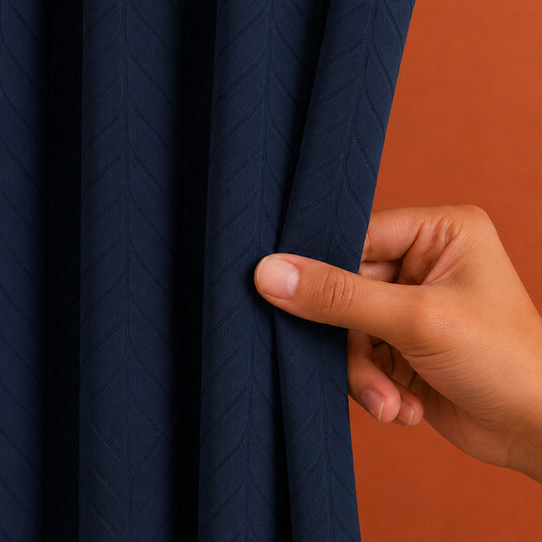 Fort Essential Embossed - Rod Pocket Black Backing Blackout Curtain (Navy Blue)