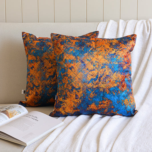 Abstract Pattern Quilted Cushion Cover (Turquoise & Mustard)Abstract Pattern Quilted Cushion Cover (Turquoise & Mustard)