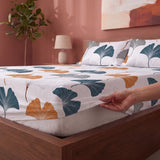 Imprimer Ginkyo - Floral Printed Fitted Bedsheet (Mustard & Grey)