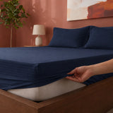 Breton Drift - Satin Stripes Fitted Bedsheet (Dark Blue)