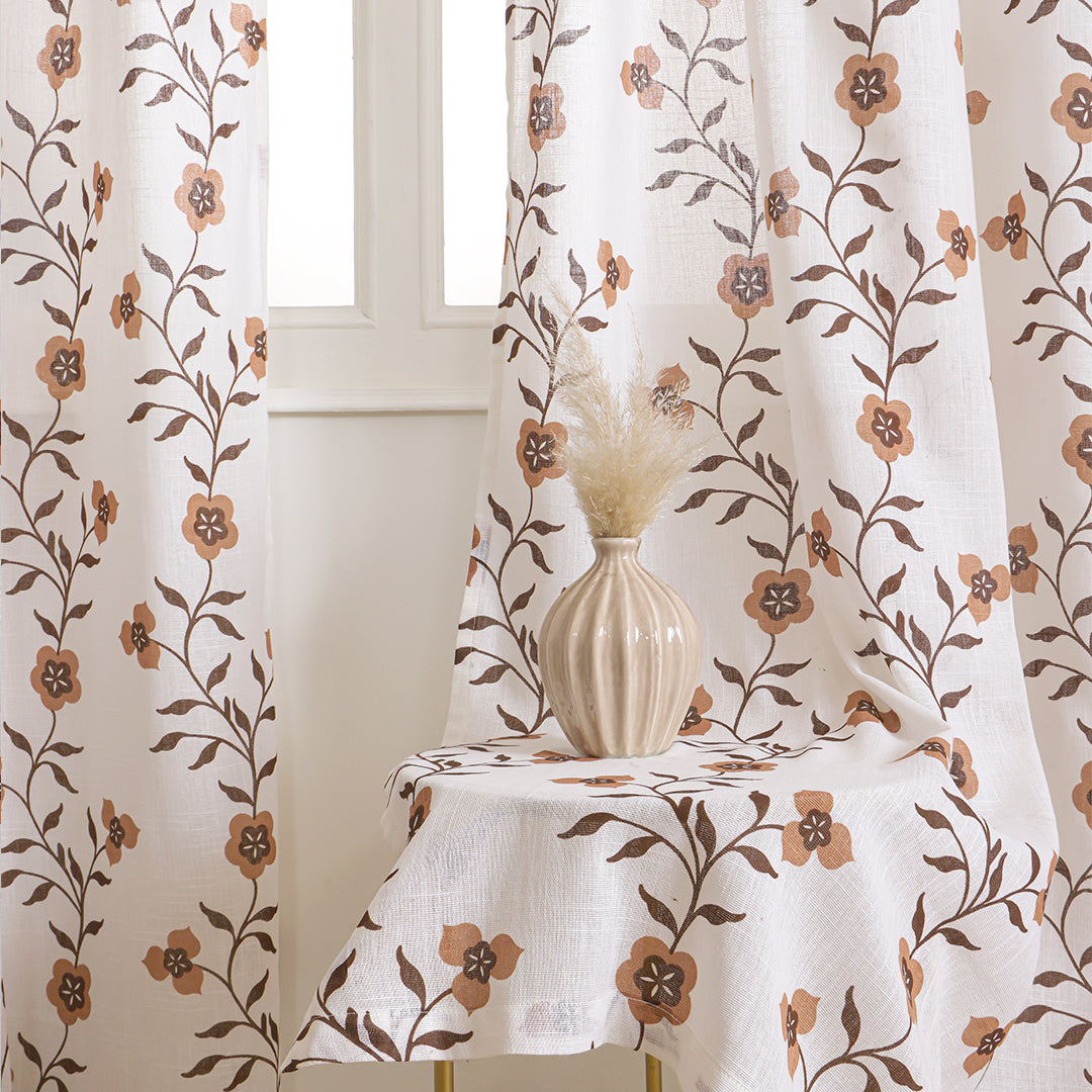 White Floral Velora Wines Rod Pocket Duck Curtain