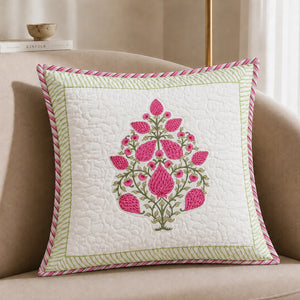 Ombre Berry - Hand Block Print Quilted Cushion Cover (Pink)