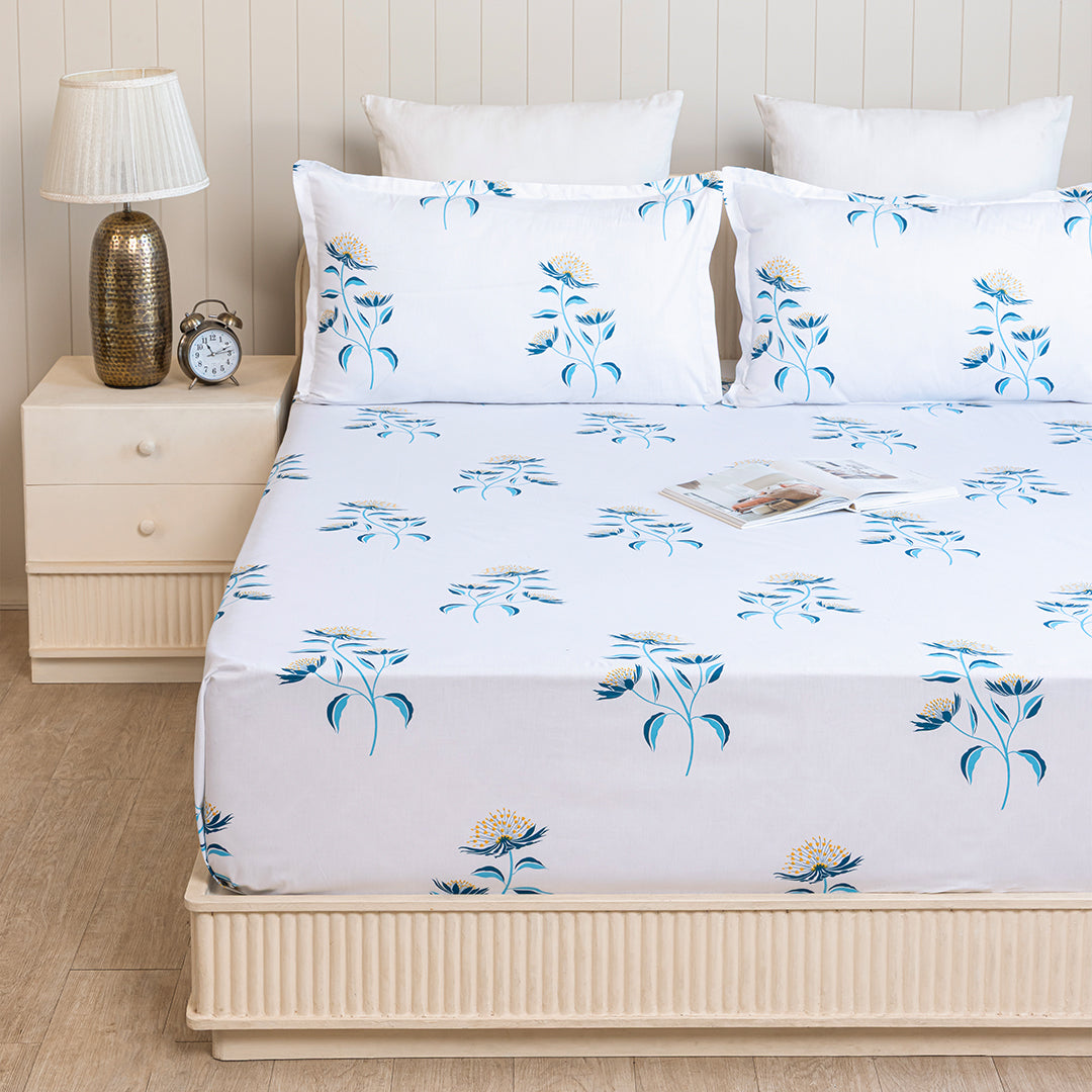 Wild Grace Flower - Floral Bedsheet (Turquoise & Blue)