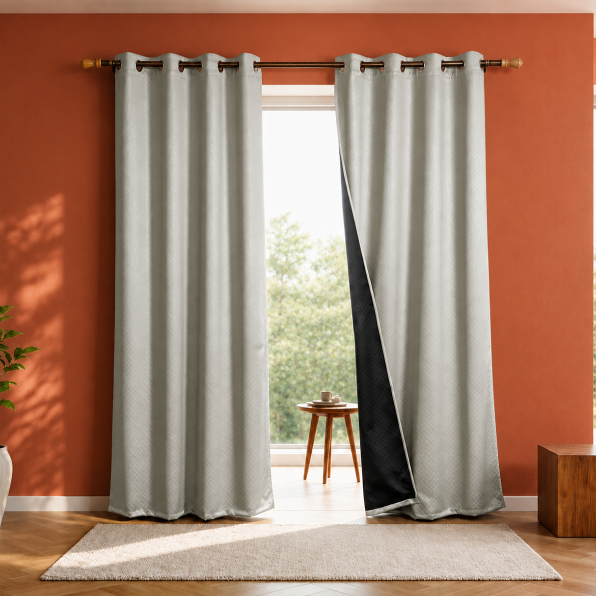 Off White Embossed Blackout Curtain (Bricklace - Rod Pocket)