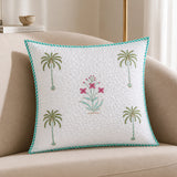 Ombre Tulip - Hand Block Print Quilted Cushion Cover (Green)