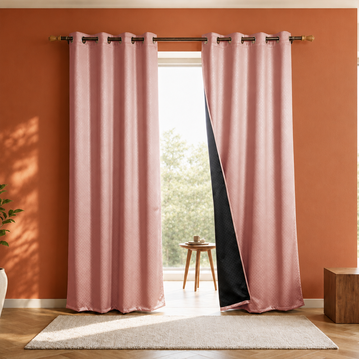 Peach Embossed Blackout Curtain (Brick Lace - Eyelet)