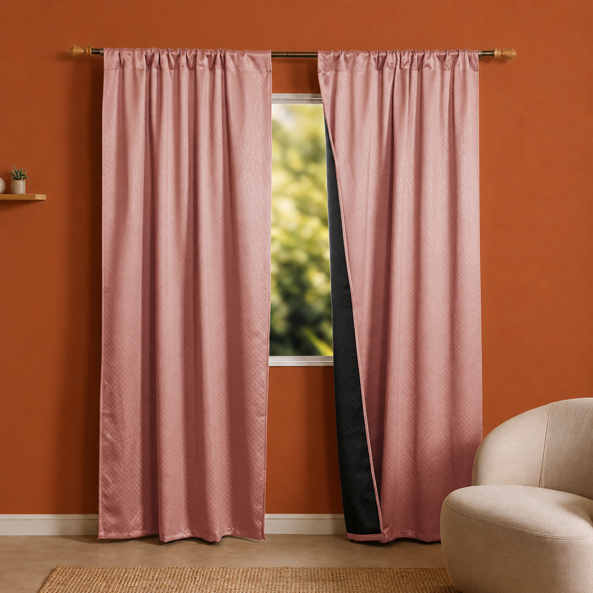 Peach Embossed Blackout Curtain (Brick Lace - Rod Pocket)
