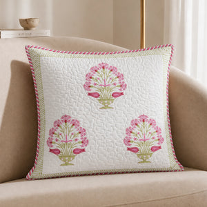 Ombre Rosey - Hand Block Print Quilted Cushion Cover (Pink)