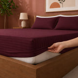 Breton Drift - Satin Stripes Fitted Bedsheet (Maroon)