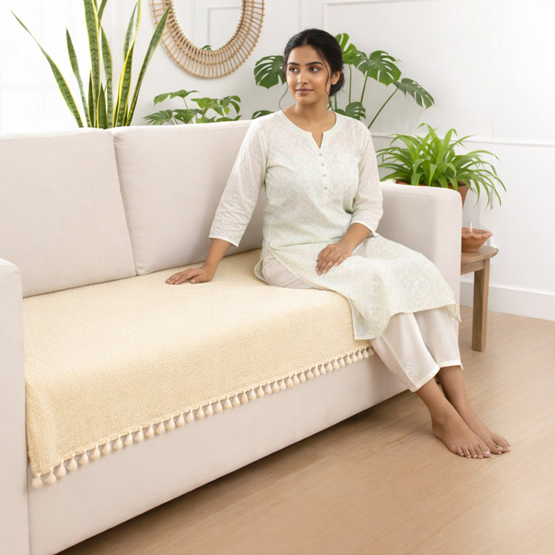 Chenille Solid Beige Sofa Cover