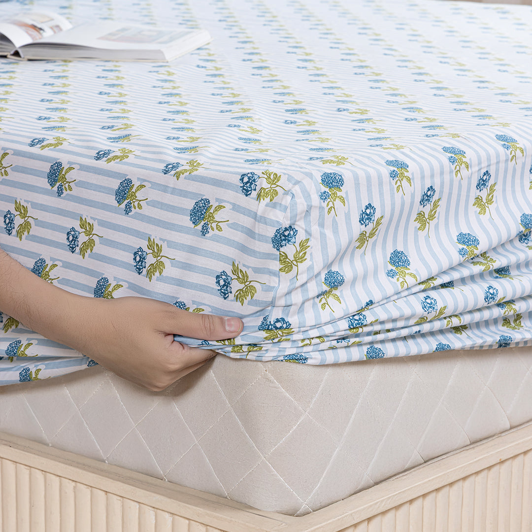 Soft Serenade - Floral Fitted Sheet (Blue)