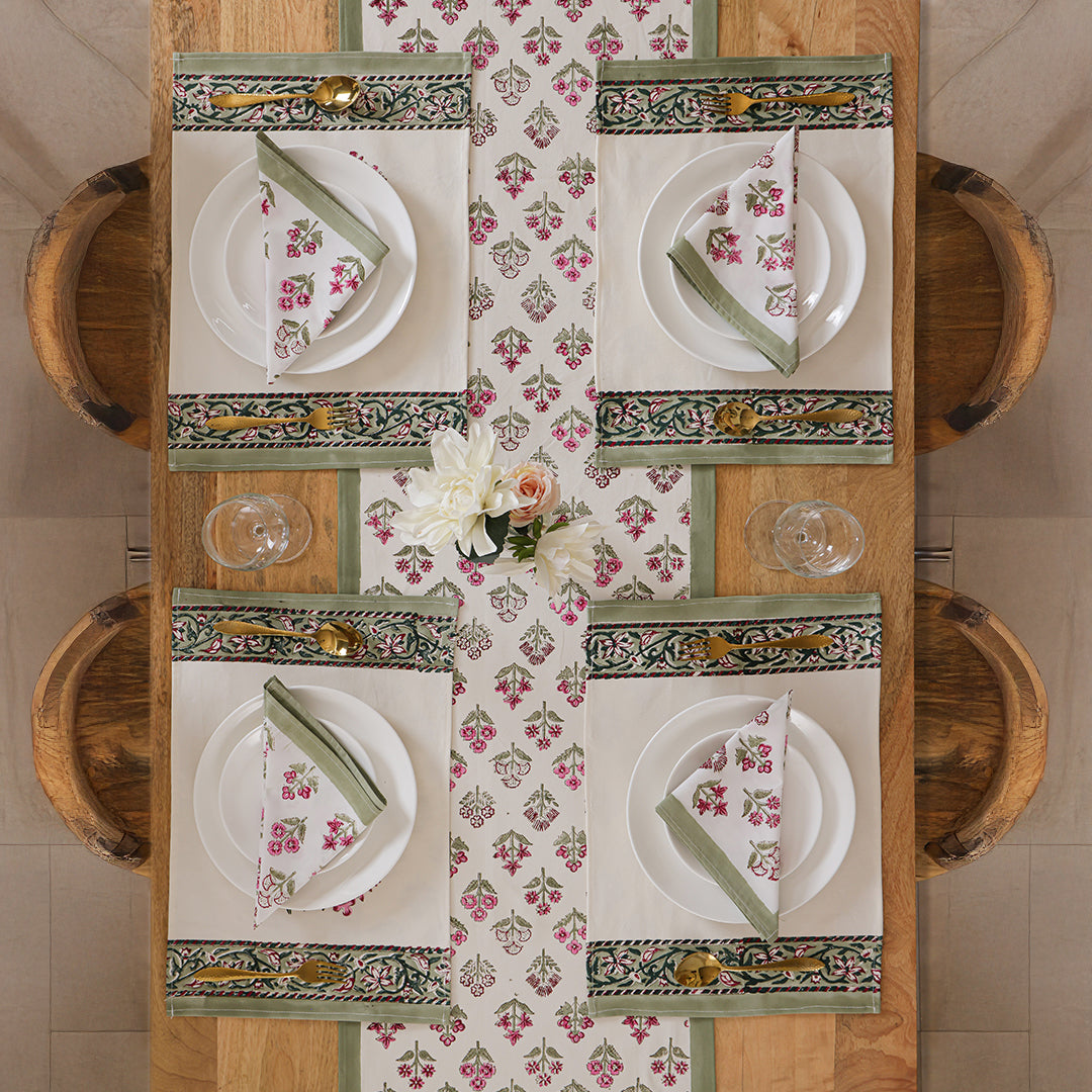 Wild Peony Table Runner with 6 Napkins & 6 Placemats