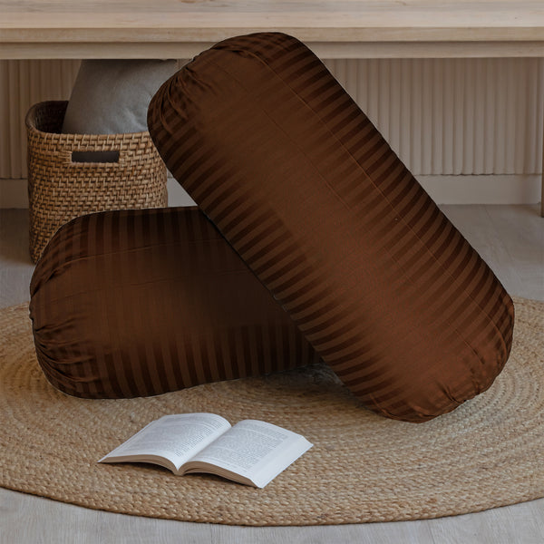 Breton Slumber - Satin Stripe Bolster Cover (Brown)