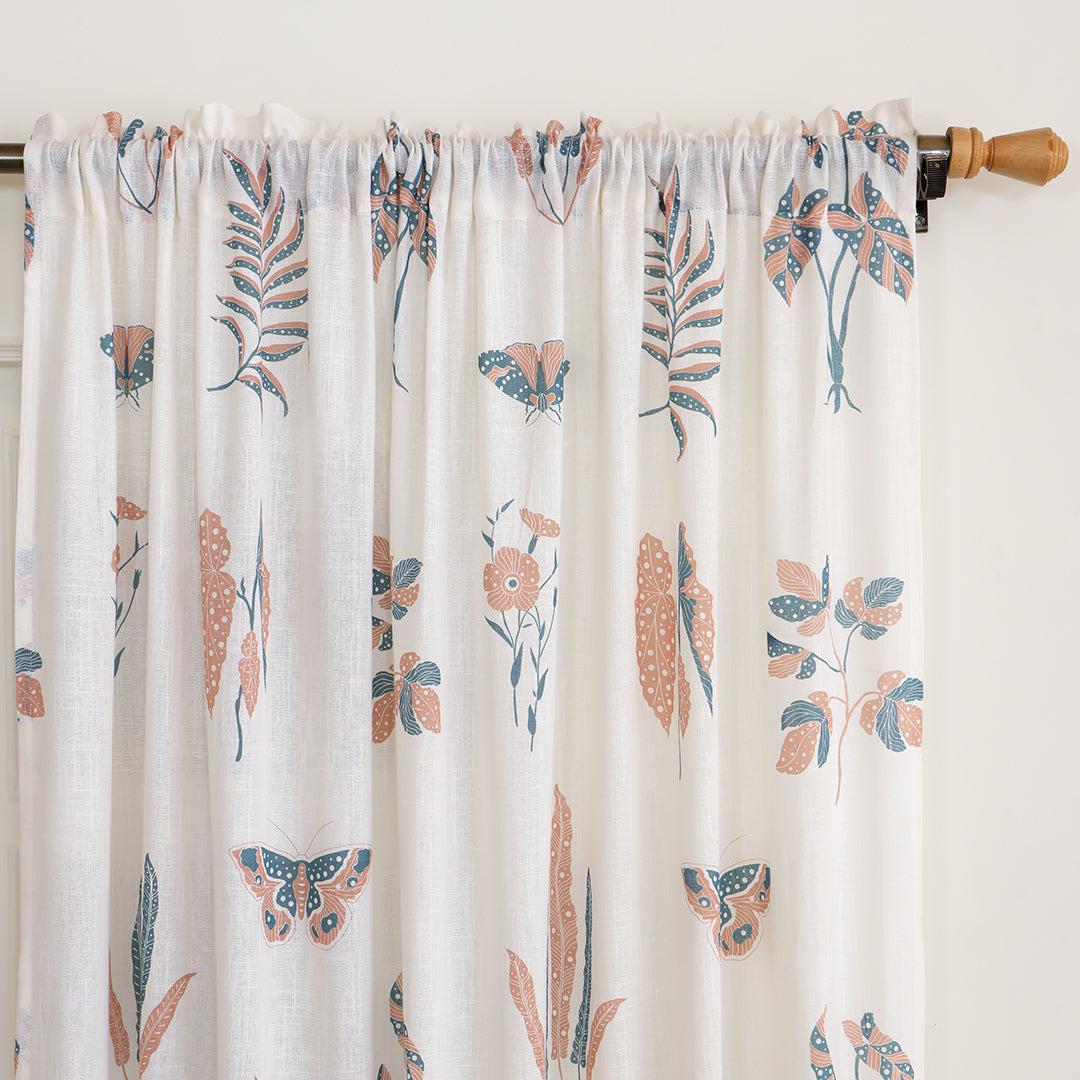 White Lunaria Garden Rod Pocket Printed Sheer Curtain