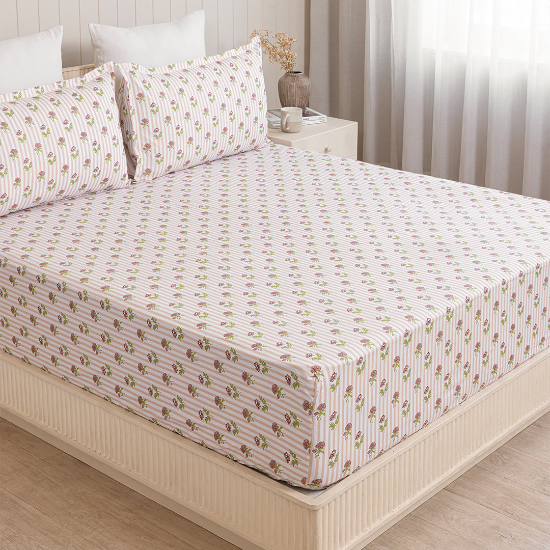 Soft Serenade - Floral Fitted Sheet (Peach)