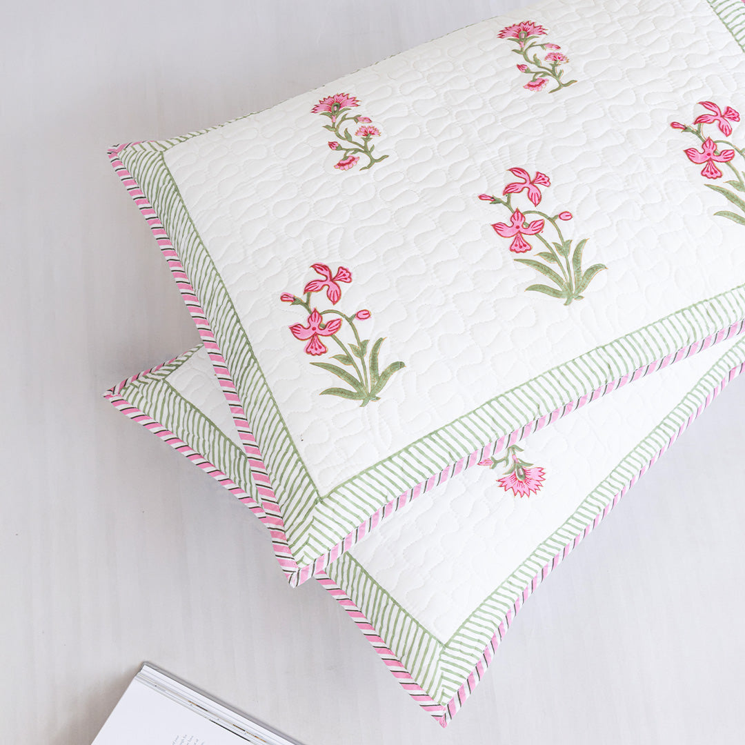 Floral Pink Quilted Pillow Covers