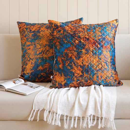 Abstract Pattern Quilted Cushion Cover (Turquoise & Mustard)Abstract Pattern Quilted Cushion Cover (Turquoise & Mustard)