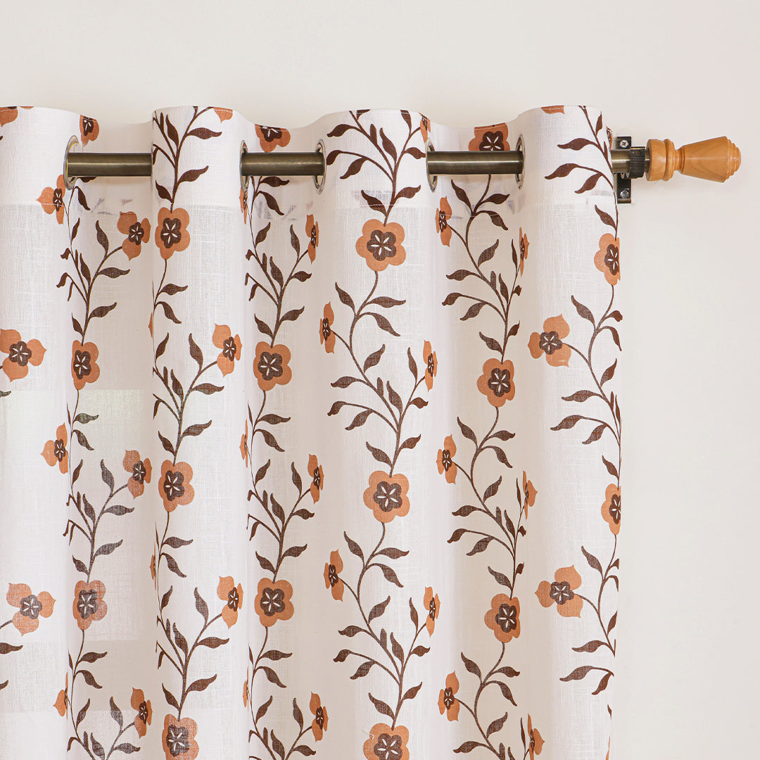 White Floral Velora Wines Eyelet Duck Curtain