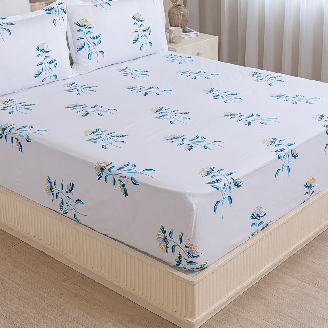 Wild Grace Flower - Floral Fitted Sheet (Turquoise & Blue)