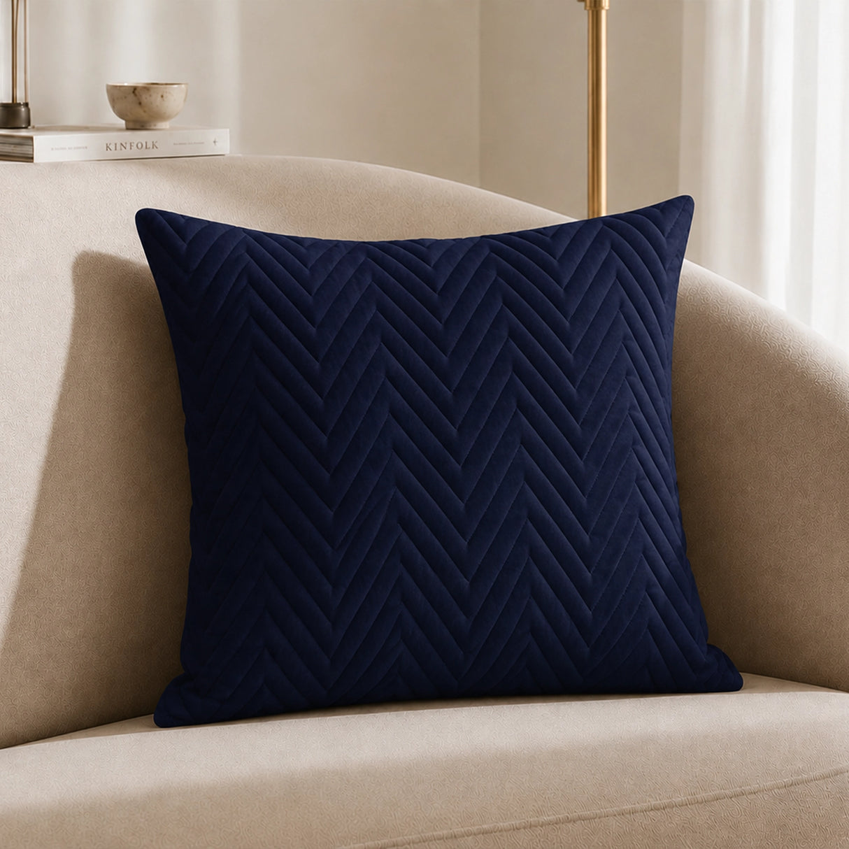 Fort Sawtooth - Quilted Velvet Cushion Cover (Navy Blue)